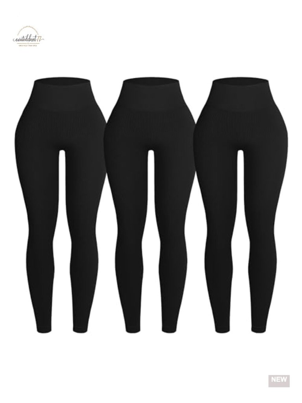 Ribbed Seamless High Waist Leggings for Women Workout Yoga Gym 3 Piece